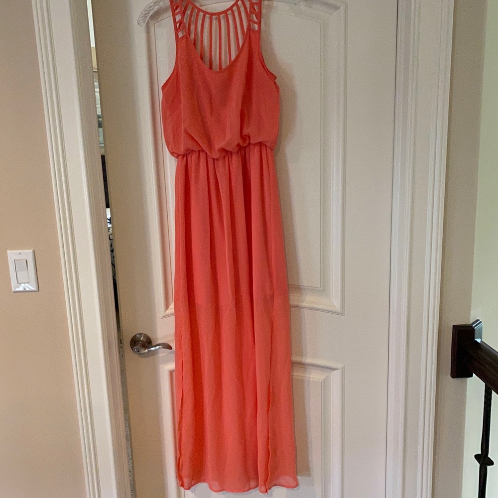 Coral Maxi Dress with Cutouts
